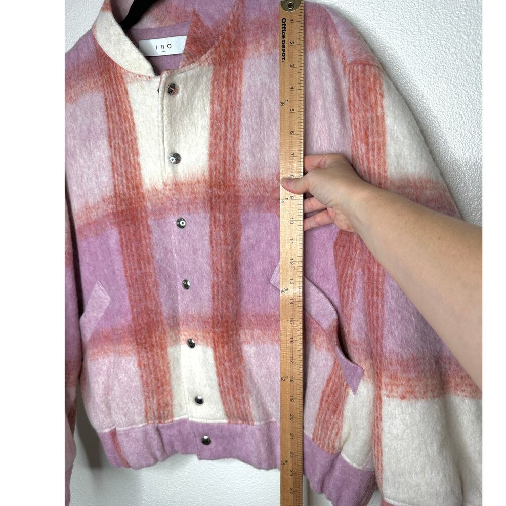 IRO Lahiana Biker Jacket Pink Tartan Plaid Long Sleeve Wool Bomber 40 / M - Picture 14 of 14